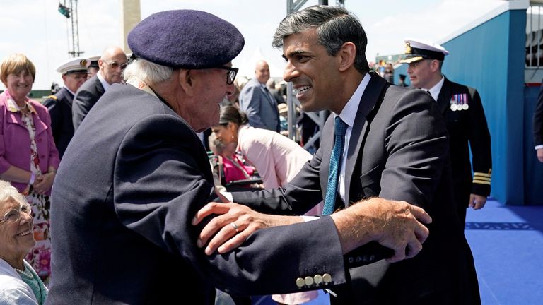Rishi Sunak meets D-Day veteran Eric Batema.Pic: Reuters