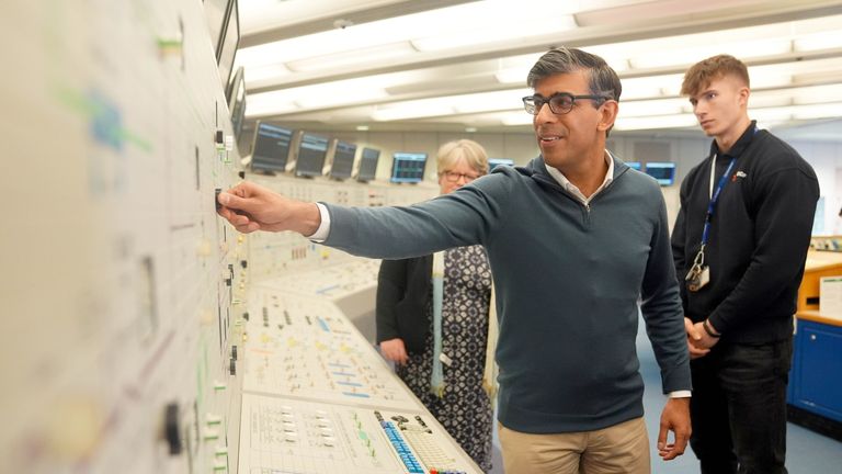 Rishi Sunak in the Training Control Room during a visit to Sizewell in Suffolk.
Pic: PA