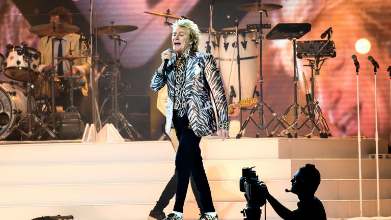 Rod Stewart on stage in Copenhagen, 9 June 2024. Pic: AP