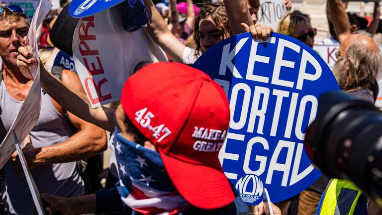 Protesters gather outside the Supreme Court to mark two years since Roe v.  Wade on June 24.  Photo: AP