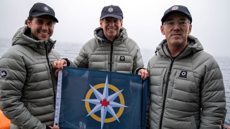 Undated handout photo issued by Shackleton of (left-right) Antoine Normandin, Deputy Search Director, John Geiger, Expedition Leader and CEO, Royal Canadian Geographical Society, David Mearns, Search Director, Blue Water Recoveries Ltd. Pic: PA 