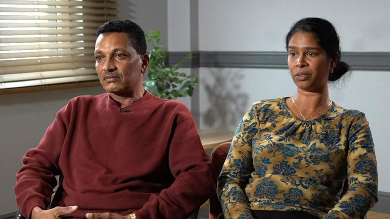 Shawn Seesahai's parents Manashwary and Suresh Seesahai. Pic: Sky News grab but BBC pool