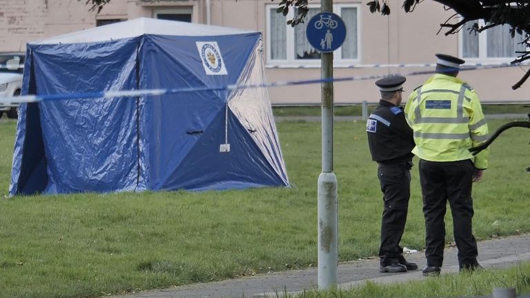 Police at the scene of Shawn Seesahai's killing in Wolverhampton