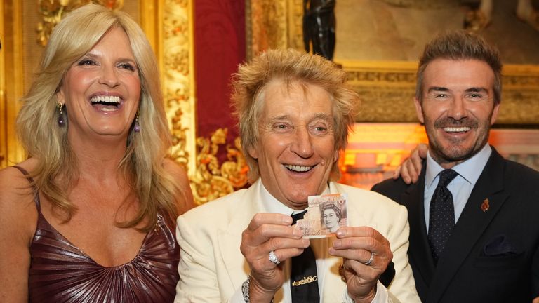 Sir Rod Stewart shares a joke with the photographer. Pic: PA