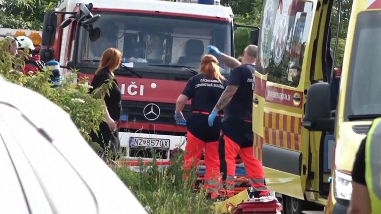 Emergency services at the scene. Pic: Katarína Molnárová via AP
