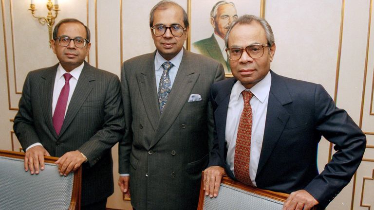 Prakash, Gopichand and Srichand Hinduja in 1996. Pic: Rex/Shutterstock