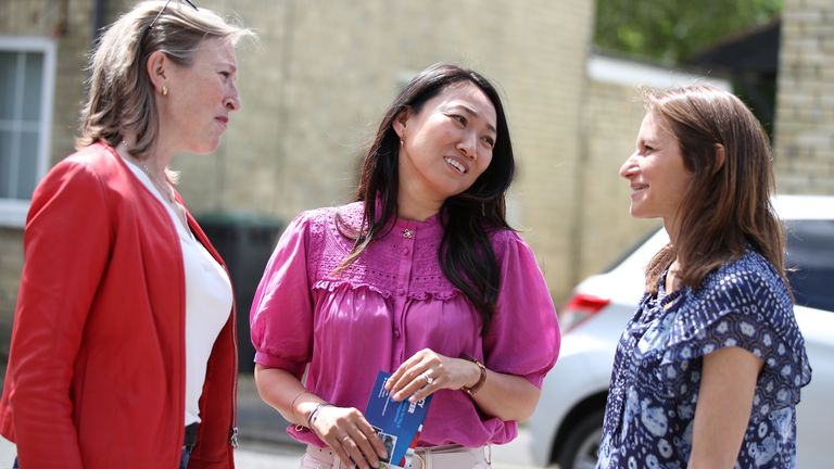 Susie Cleverly, Lucia Hunt and Lucy Frazer in Fordham.
Pic: PA