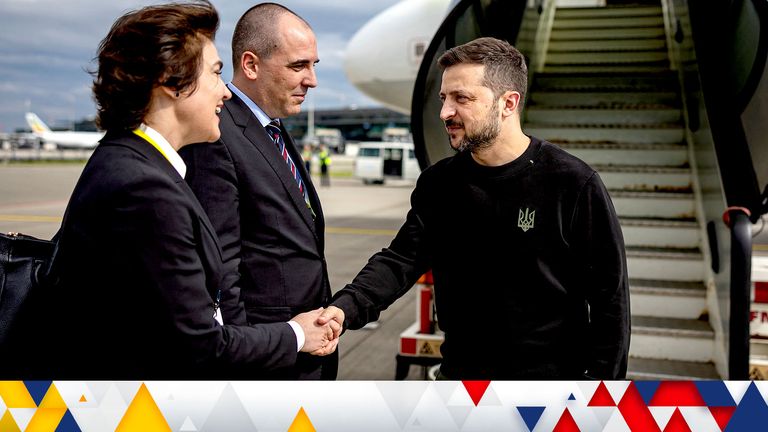 Ukrainian President Volodymyr Zelenskyy arrives in Switzerland. Pic: Reuters