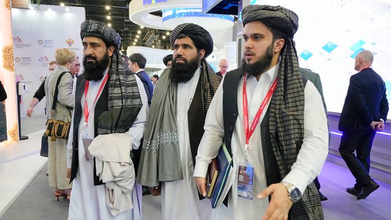 Representatives of the Taliban arrive at the St. Petersburg International Economic Forum in St.Petersburg, Russia, Thursday, June 6, 2024.Pic: AP 