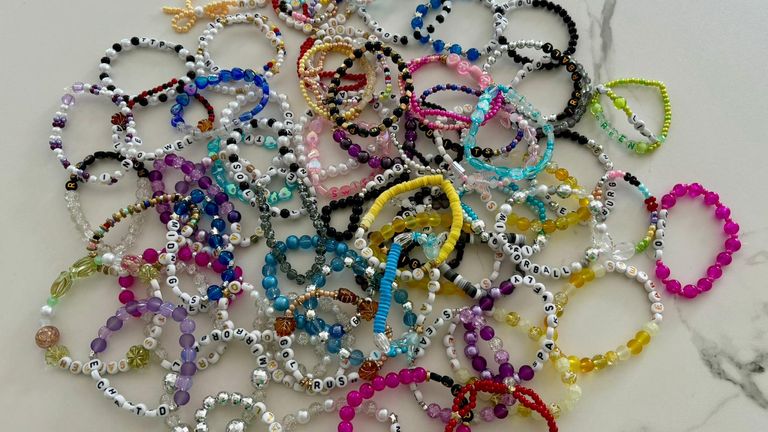 Casey Paterson's Taylor Swift-themed friendship bracelets. Pic: Catherine Paterson