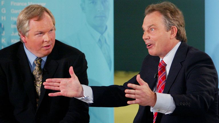 Former Labour leader and PM Tony Blair during a Sky News debate in 2005. Pic: Reuters