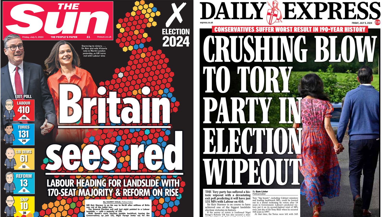 'Britain sees red' - What the newspaper front pages say after Labour ...