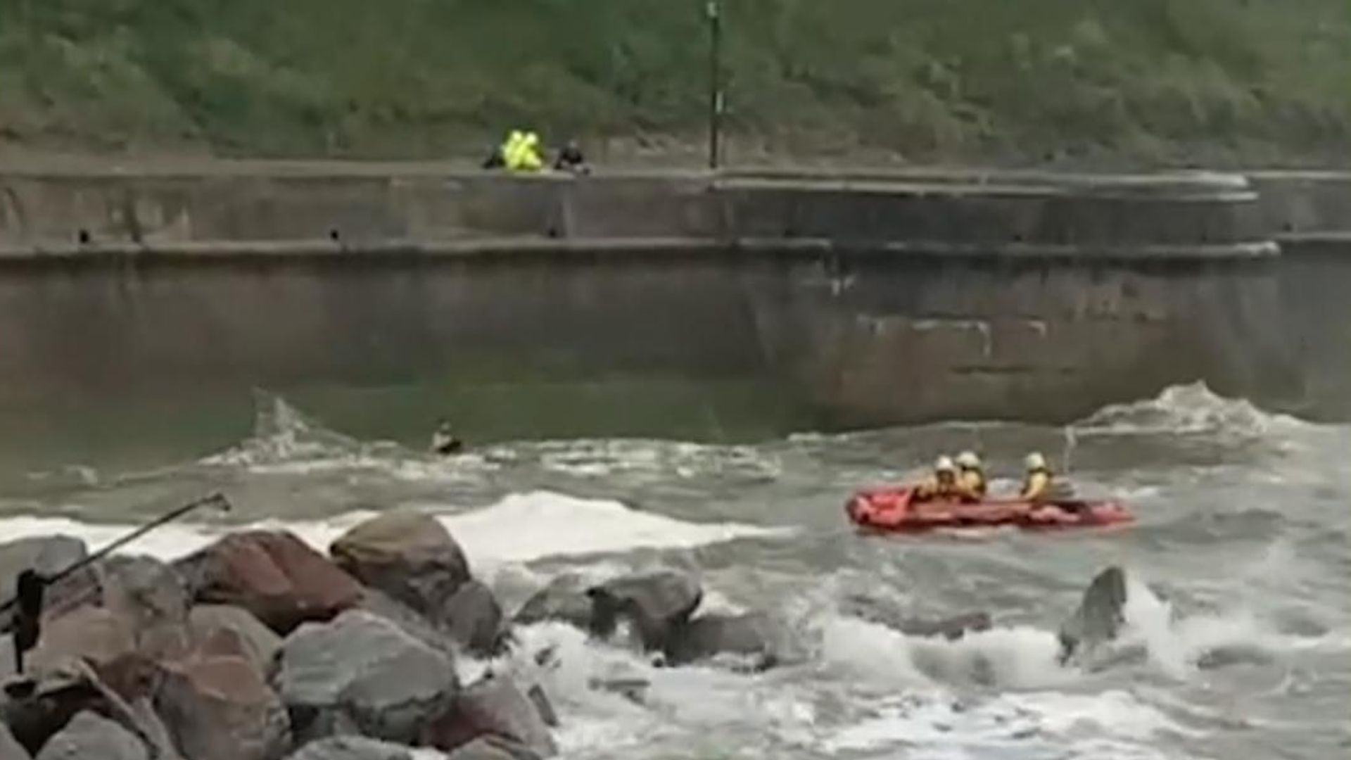 Man rescued from rough sea after jumping in to save dog