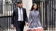 Outgoing Conservative Prime Minister Rishi Sunak with his wife Akshata Murty leaving after giving a speech in Downing Street, London, following his party's landslide defeat to the Labour Party in the 2024 General Election. Picture date: Friday July 5, 2024.
