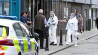 Police forensic investigators enter a disused building in Fore Bondgate, Bishop Auckland in County Durham, after a skeleton of a baby was found.
Pic: PA
