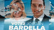 Election posters of Marine Le Pen and Jordan Bardella near the National Rally headquarters. Pic: Reuters
