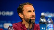 Handout photo provided by UEFA of England head coach Gareth Southgate during the press conference at Dusseldorf Arena, Germany. Issue date: Friday July 5, 2024.