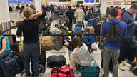 Passengers in the South Terminal at Gatwick Airport in Crawley, east Sussex, amid reports of widespread IT outages affecting airlines, broadcasters and banks. Picture date: Friday July 19, 2024. Pic: PA 