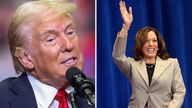 Donald Trump at a rally on Saturday and vice president Kamala Harris on Thursday. Pics: Reuters