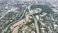A drone view shows a flooded area, in the aftermath of Hurricane Beryl, in Houston, Texas, U.S. July 8, 2024, in this screen grab taken from a social media video. @cjblain10 via X/via REUTERS THIS IMAGE HAS BEEN SUPPLIED BY A THIRD PARTY. MANDATORY CREDIT. NO RESALES. NO ARCHIVES.
