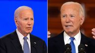 Joe Biden (L) during the recent presidential debate - and (R) reacting to the Supreme Court ruling on Trump