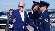 President Joe Biden arrives at Harrisburg International Airport after attending a campaign rally on 7 July. Pic: AP/Manuel Balce Ceneta