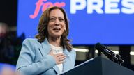 Kamala Harris during a campaign rally in Atlanta. Pic: AP