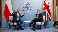 Donald Tusk and Keir Starmer during a bilateral meeting at the European Political Community summit at Blenheim Palace.
Pic PA
