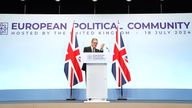Keir Starmer speaking at a press conference during the European Political Community summit at Blenheim Palace.
Pic: PA 