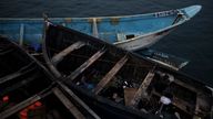 An empty boats used by migrants to get to Europe, moored at a port in the Canary Islands in 2021. Pic: AP