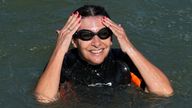 Paris mayor Anne Hidalgo swims in the River Seine. Pic: AP
