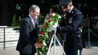 Sir Keir Starmer lays a wreath at the Tomb of the Unknown Soldier at Arlington National Cemetery in Washington DC. Pic: PA