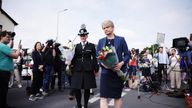 Yvette Cooper near the scene in Hart Street, Southport.
Pic: PA