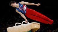 Paris 2024 Olympics - Artistic Gymnastics - Men's Qualification - Subdivision 1 - Bercy Arena, Paris, France - July 27, 2024. Stephen Nedoroscik of United States in action on the pommel horse. REUTERS/Amanda Perobelli