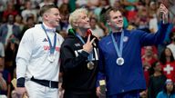 Italian gold medalist Nicolo Martinenghi takes a victory selfie with dual silver medalists Team GB's Adam Peaty, and Nic Fink of the the United States. Pic: AP