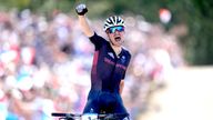 Tom Pidcock crosses the line to win gold.
Pic: PA