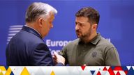Hungary's prime minister Viktor Orban speaks with Ukraine's president Volodymyr Zelenskyy