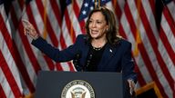 Kamala Harris speaks at a campaign rally in Wisconsin. Pic: Reuters
