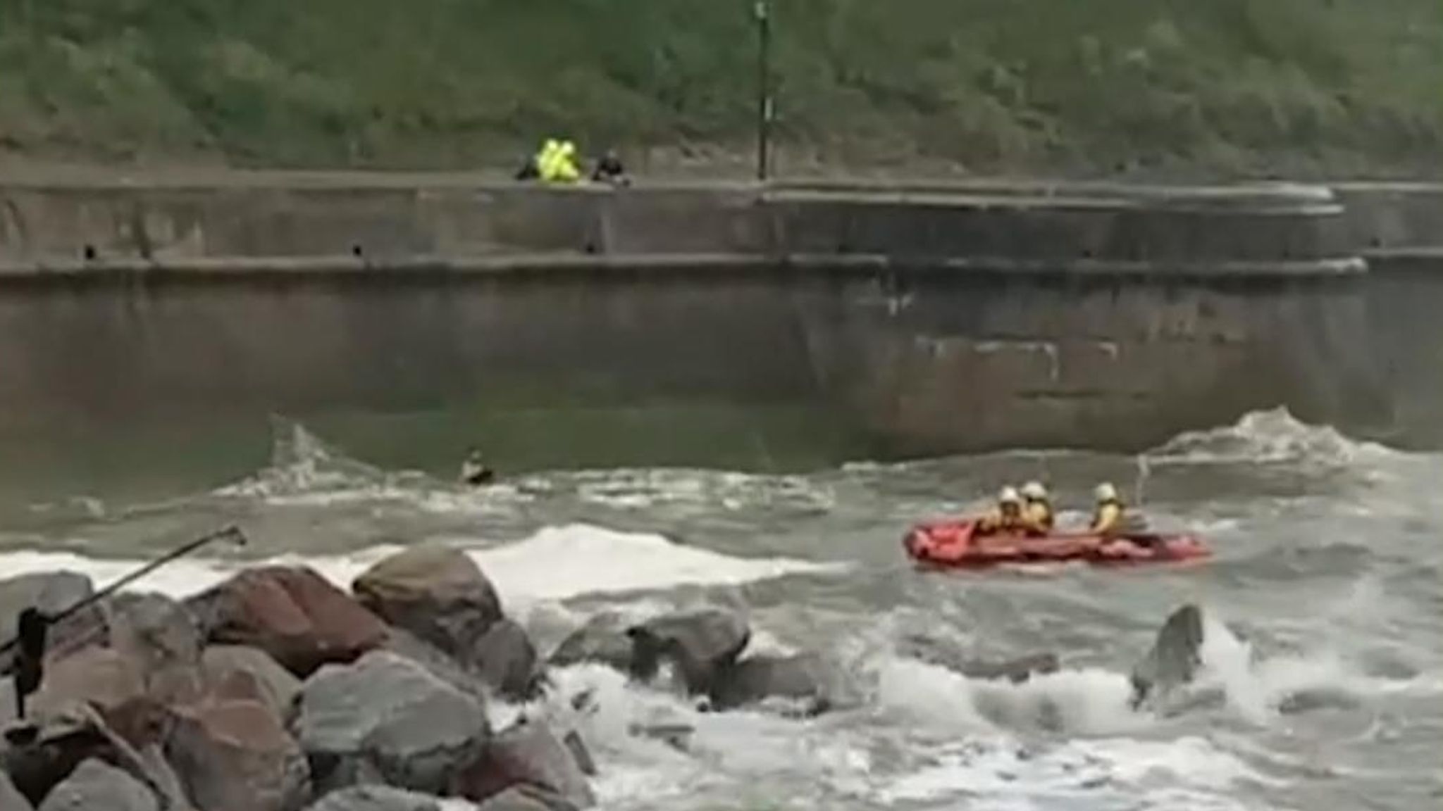 Man rescued from rough sea after jumping in to save dog | UK News | Sky ...