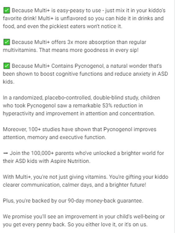 An Aspire Nutrition advert, advertising substances claiming to treat autism. Pic: PA