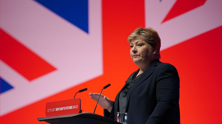 Shadow Attorney General Emily Thornberry speaking during the Labour Party Conference in Liverpool. Picture date: Tuesday October 10, 2023.