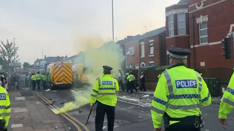 Crowds gather outside mosque in Southport 
