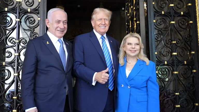 Donald Trump welcomed the Israeli PM telling him to ‘come in’ into his  Mar-A-Lago house in Florida.