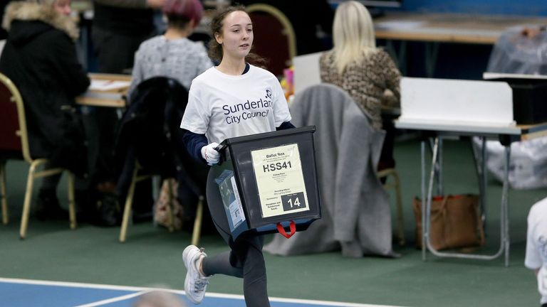 Expect to see people running with boxes full of votes as they try to be the first seat to return a candidate. Pic: PA