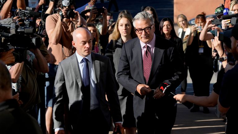 Alec Baldwin arrives for his hearing in Santa Fe County District Court.
Pic: AP
