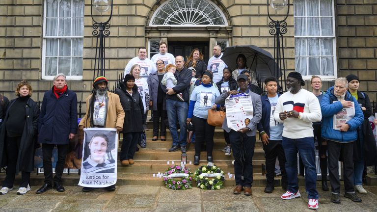 The families and supporters of Sheku Bayoh and Allan Marshall hold a remembrance vigil at Charlotte Square in Edinburgh. Picture date: Saturday October 29, 2022.