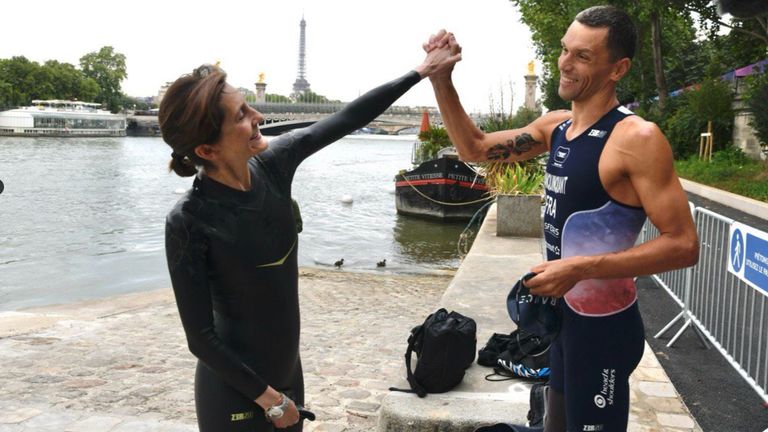 Amelie Oudea Castera and Paralympic triathlon champion Alexis Hanquinquant