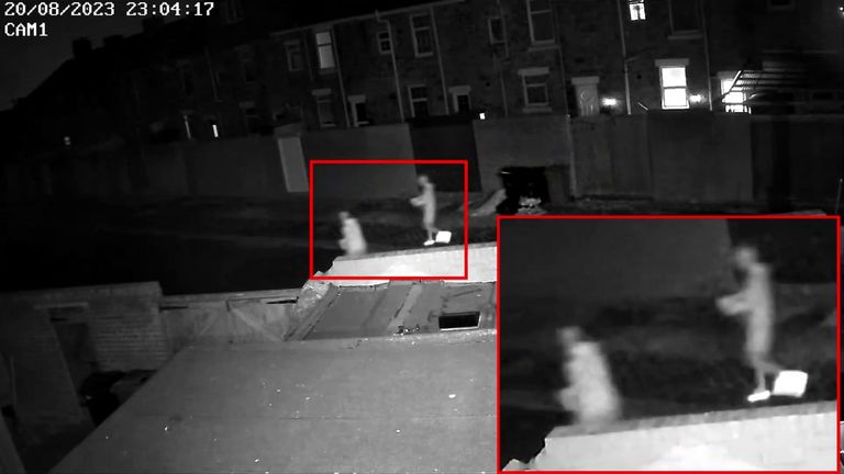 CCTV shows two gang members leaving the home of Andy Foster. Pic: PA/Northumbria Police