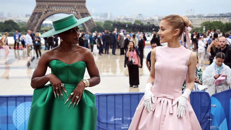 Ariana Grande and Cynthia Erivo arrive at the Trocadero ahead of the opening ceremony for the Paris 2024 Olympic Games.
Pic: PA