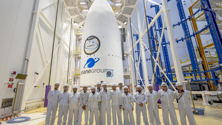 One of the teams making final preparations for Ariane 6's inaugral flight. Pic: ESA / M Pédoussaut